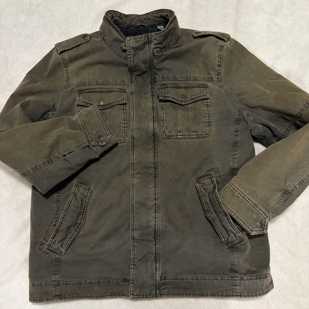 Levi’s Cotton Army Green Military Inspired Insulated Trucker Coat